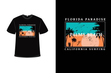 Tişört Florida Paradise Palm Beach California Sörf rengi yeşil ve turuncu