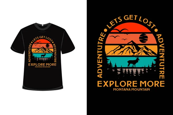 Aventura Camiseta Explorar Más Montana Montaña Color Rojo Naranja Verde — Vector de stock