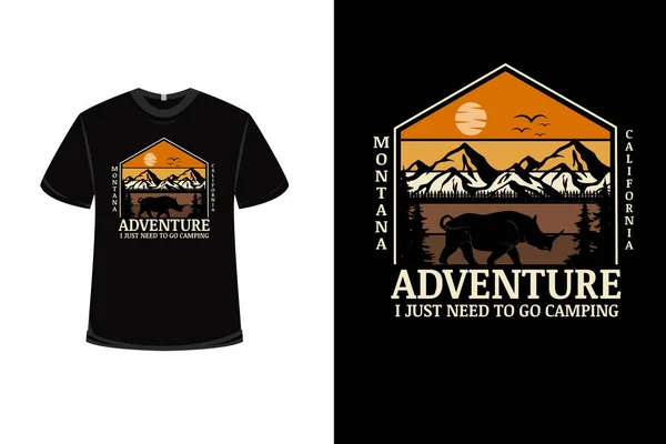 Camiseta Montana California Aventura Solo Necesito Acampar Color Naranja Marrón — Vector de stock