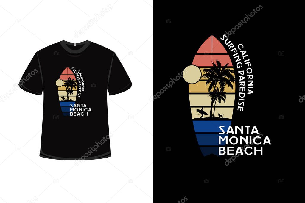 t-shirt california tropical paradise santa monica beach color orange cream and blue