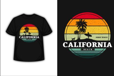 Miami Beach California plajı tişörtü Turuncu krem ve yeşil
