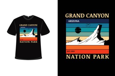Tişört Grand Canyon Ulus Parkı Arizona Rengi Turuncu yeşil ve Mavi