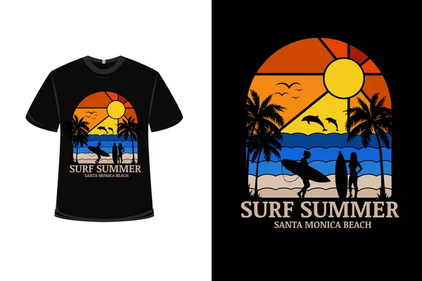 Shirt Surf Zomer Santa Monica Strand Kleur Oranje Verloop Blauw — Stockvector