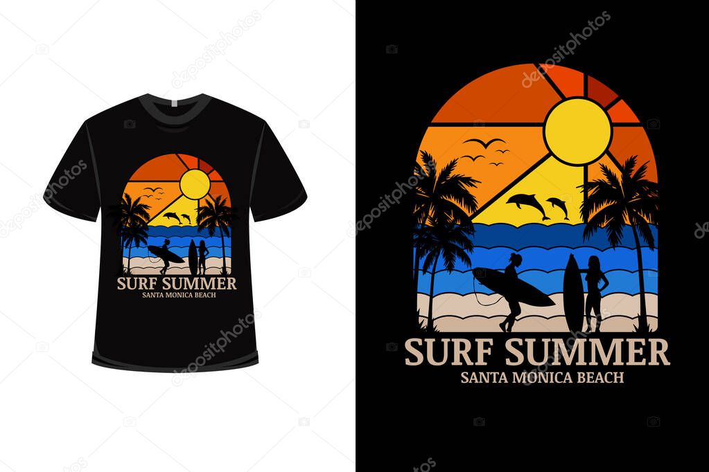 t-shirt surf summer Santa monica beach color orange gradient and blue gradient