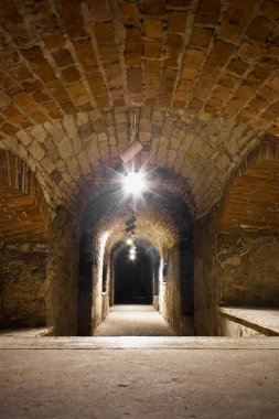 Eski Polonya kalesi Ogrodzieniec 'in bodrumunda. Polonya manzarası