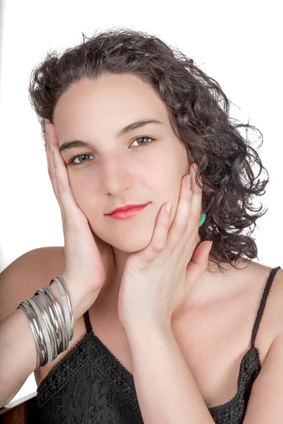 Portrait of face and hands — Stock Photo, Image