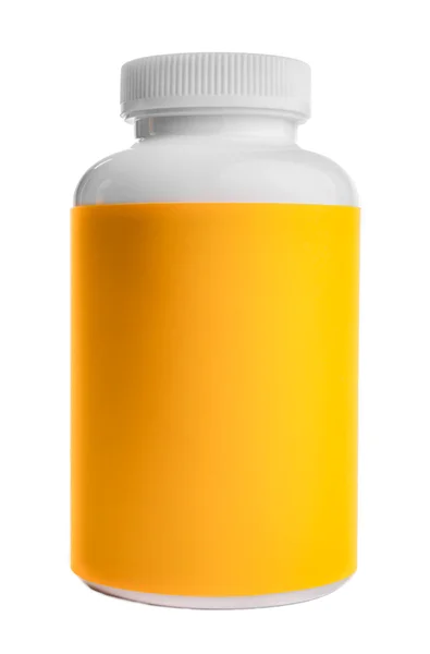 Sarı etiketli plastik konteyner Bottel — Stok fotoğraf
