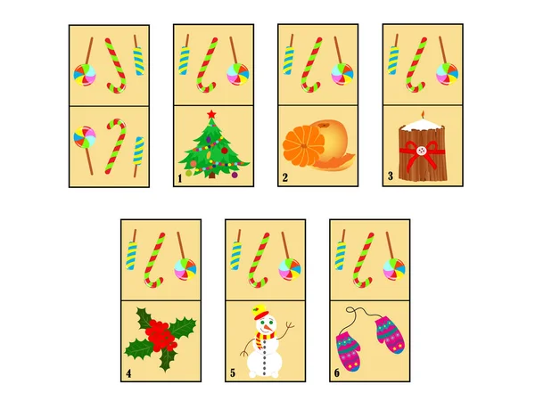 Childrens Christmas Dominoes Children Educational Game Printable Activity Board Game — Stock Vector