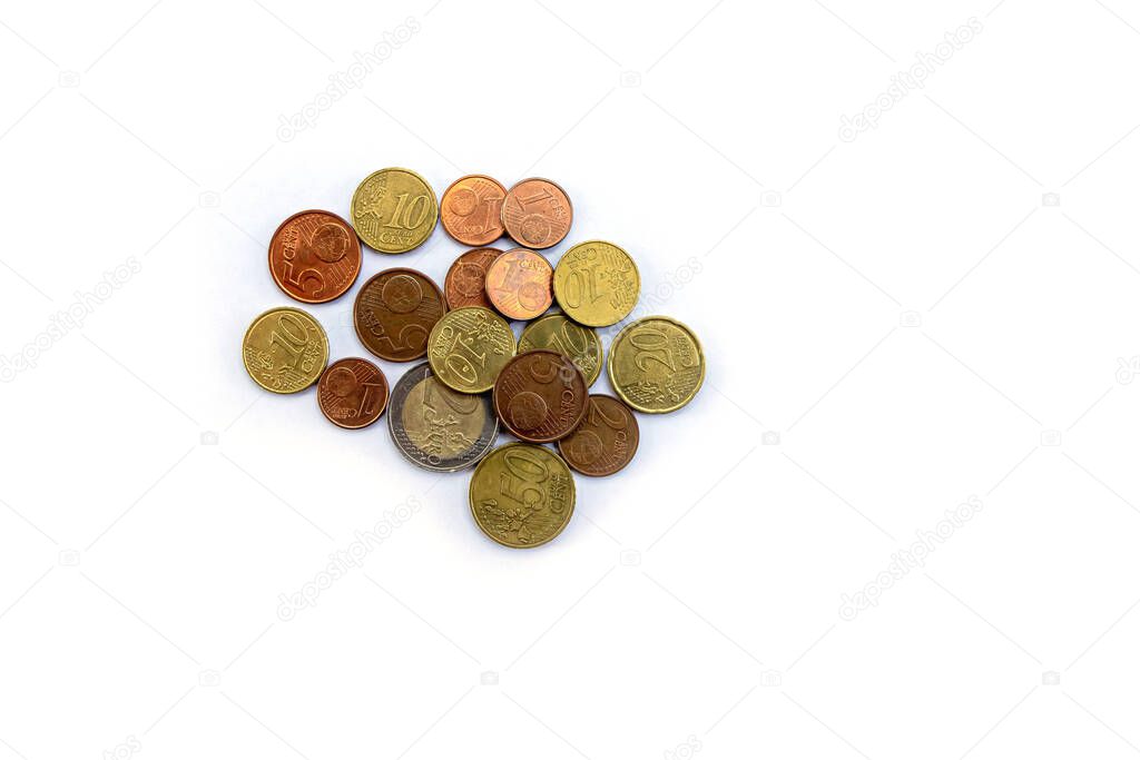 isolated money euro coins on white background space for text
