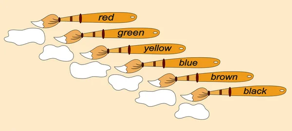 Çocukların Eğitici Oyunu Renkler Üzerine Çalışma Noktaları Fırçaları Istenen Renge — Stok Vektör