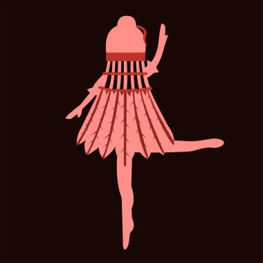Kırmızı karakterli balerin, kırmızı arka plan vektörü üzerinde dans eden bir pipi elbisesi giymiş.