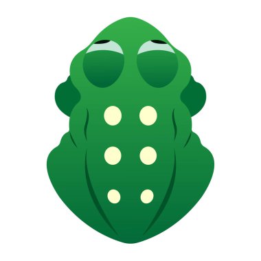 Beyaz arkaplan karikatür vektörü üzerinde yeşil kurbağa üst görünümü