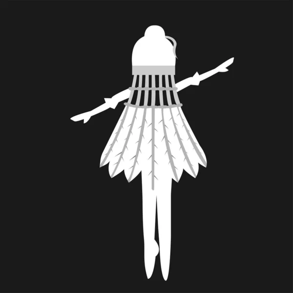 White Character Ballerina Silhouette Shuttlecock Dress Dancing Black Background Vector — Stock Vector