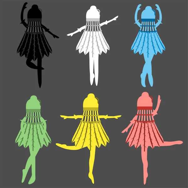 Colección Bailarinas Multicolores Bailando Diferentes Poses Sobre Vector Dibujos Animados — Archivo Imágenes Vectoriales