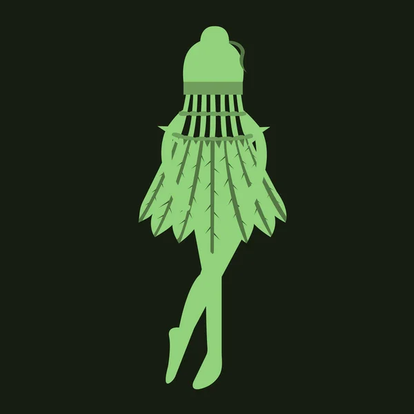 Bailarina Verde Vestido Lanzadera Sobre Fondo Verde Oscuro Vector Dibujos — Archivo Imágenes Vectoriales