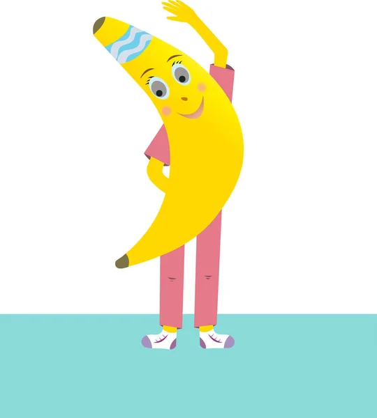 Żółty Wektor Bananów Skłonności Banan Robi Ćwiczenia — Wektor stockowy