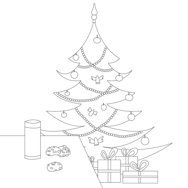 Coloriage Verre Lait Des Biscuits Sur Table Sur Fond Arbre — Image vectorielle