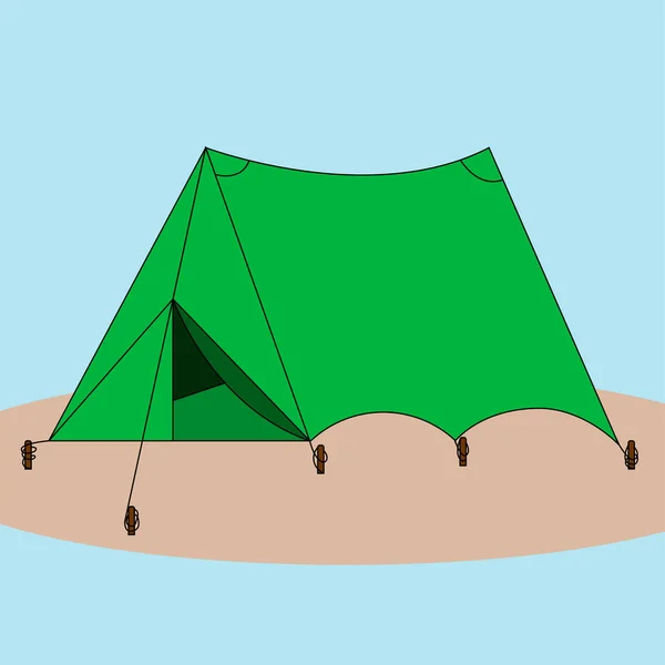 Triangular Tenda Verde Para Caminhadas Turismo Fundo Azul Ilustração Vetorial — Vetor de Stock