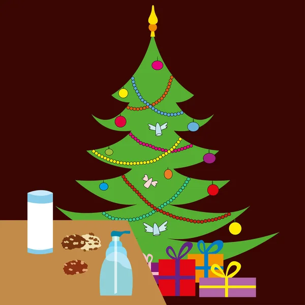 Verre Lait Des Biscuits Sur Table Sur Fond Arbre Noël — Image vectorielle