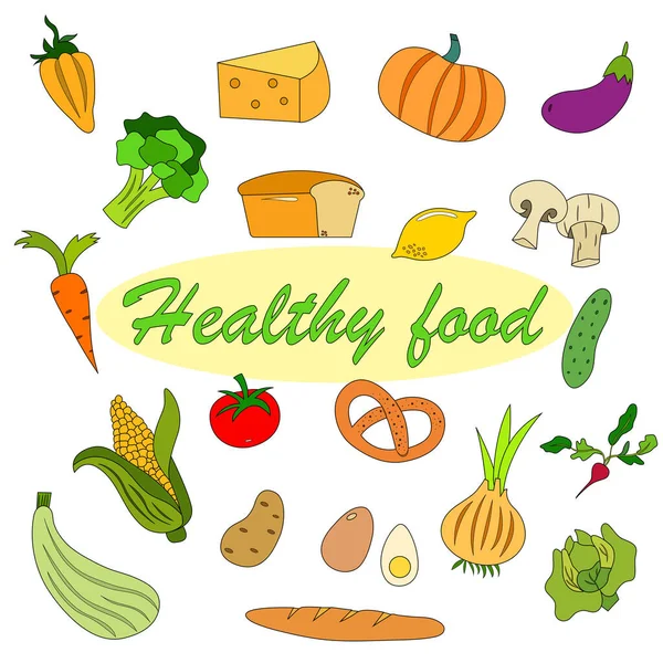 Zestaw produktów dla zdrowej żywności. Zdrowy styl życia. Ilustracja wektora. — Wektor stockowy