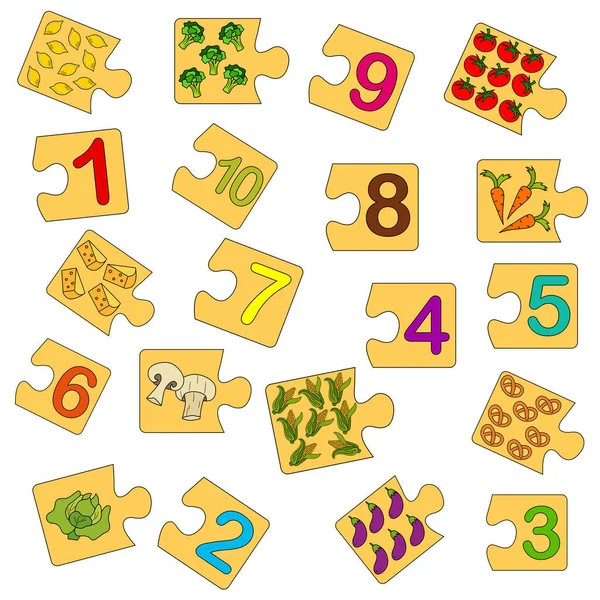 Educational Game Kids Find Right Picture Number Collection Puzzle Numbers — Stock Vector