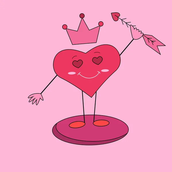 Walentynki Serce Trzyma Strzałę Rękach Świętujemy Walentynki Cute Uśmiechnięte Figurki — Wektor stockowy