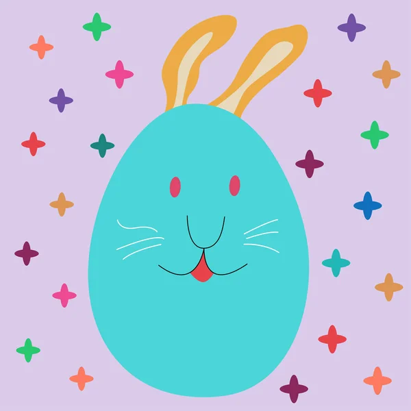 Яйцо украшено как пасхальный кролик на фиолетовом фоне. Happy easter design. Векторная иллюстрация — стоковый вектор