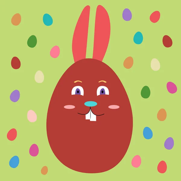 Huevo de Pascua con orejas de conejo sobre fondos verdes. Decoración de Pascua. Feliz Pascua. Dibujos animados vectoriales ilustración. — Vector de stock