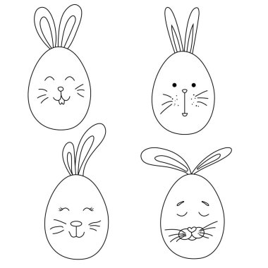 Boyama sayfası mutlu paskalyalar. Paskalya tavşanı yumurtaları. Paskalya için taşıyıcı karakterler. Çocuklar için özet boyama kitabı