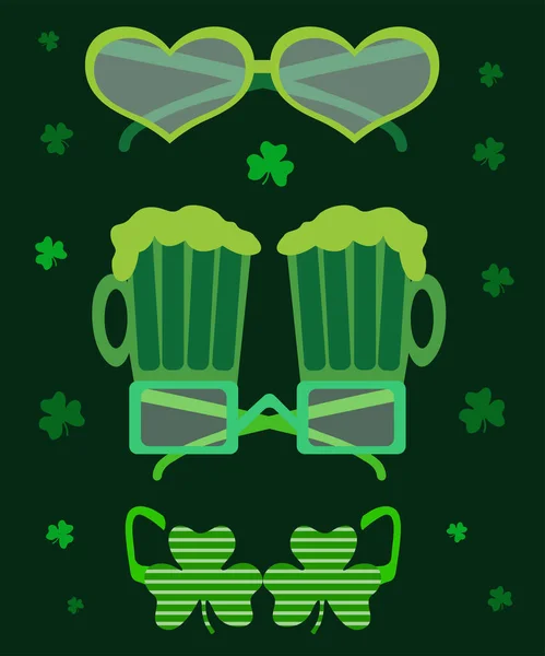 Designové Prvky Dne Svatého Patrika Irské Party Vektorové Dekorační Brýle — Stockový vektor