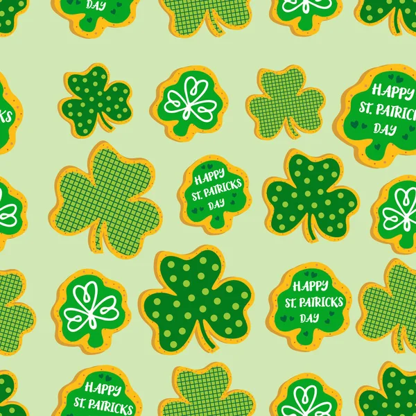 Patrick Day Cookies Set Seamless Pattern Ginger Cookie Shamrock Glaze — Stockový vektor