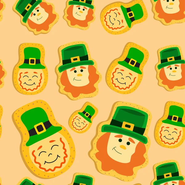 Saint Patrick Cookie Patron Sans Couture Ginger Cookie Leprechaun Shamrock — Image vectorielle