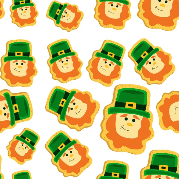 Patrick Day Cookie Nahtloses Muster Ingwerkekse Kobold Shamrock Patricks Day — Stockvektor