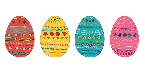 Huevos Pascua Conjunto Colorido Huevos Pascua Elementos Decorativos Elaborados Mano — Vector de stock