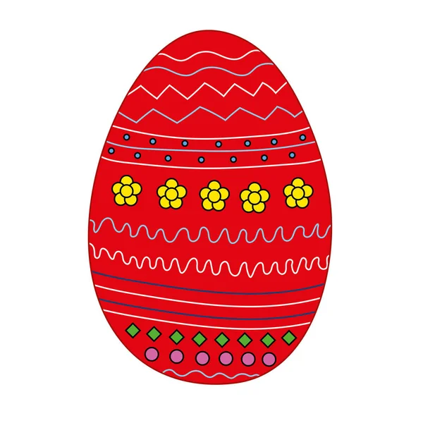 Huevo de Pascua rojo. Huevo de Pascua Elemento decorativo dibujado a mano en vector. Temas de Pascua. Huevo de fideos — Vector de stock
