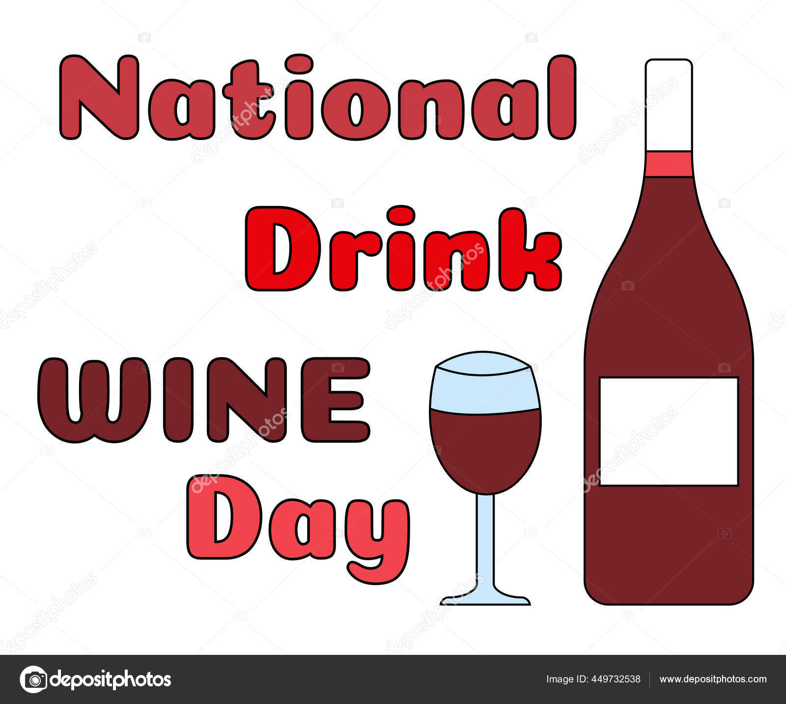 National Drink Wine Day Glass Bottle Red Wine Wine Day Stock Vector