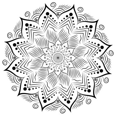 Güzel karalama mandala. Renklendirme sayfası antistresi. Mehdi için vektör illüstrasyon mandala, kartpostal, dövme, dekor, kına. Etnik dekoratif unsurlar. Zen sanat tarzı illüstrasyon