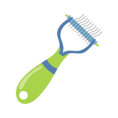 Beyaz arka planda izole edilmiş keskin dişli yün için fırça. Hayvan kürkü için fırça. Hayvan aksesuarı. Vektör çizgi film illüstrasyonu