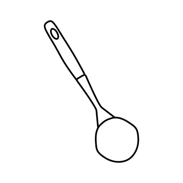 Kitchen Ladle涂鸦 家用设备手绘 金属厨房配饰小勺 厨房的内部 白色背景上的孤立物体 矢量说明 — 图库矢量图片