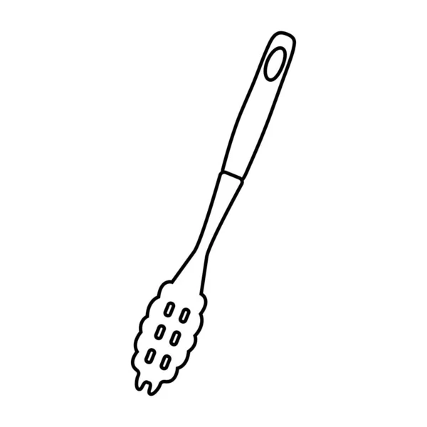 用厨房勺子做意大利面涂鸦 家用设备手绘 金属厨房配饰小勺 厨房的内部 白色背景上的孤立物体 矢量说明 — 图库矢量图片