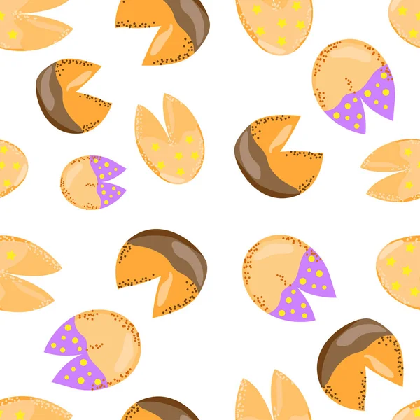 Fortune Cookies Seamless Pattern Cartoon Vector Illustration White Background — Stock Vector