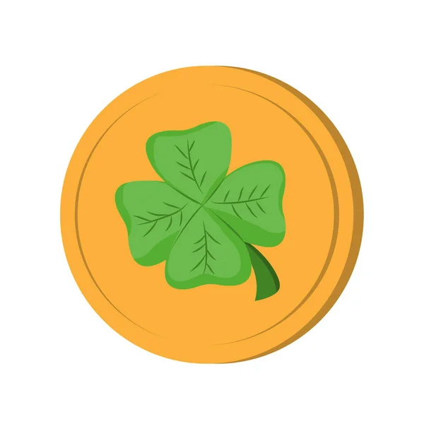 Lucky Green Clover Coin Good Luck Symbol Isolated Item White — Image vectorielle