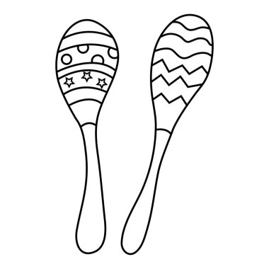 Çocuklar için izole edilmiş bir oyuncak. Perküsyon müzik aleti: armut koltuk, rumba karıştırıcı. El çizimi tarzı, vektör. Dekoratif marakas, müzik aleti.