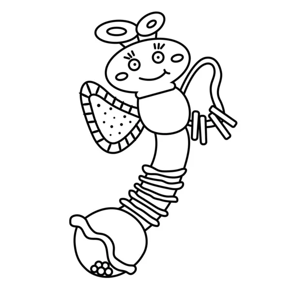 Bebê isolado chocalho em estilo doodle. Desenho de mão de brinquedo borboleta. Saco de feijão para crianças ilustração vetorial. — Vetor de Stock