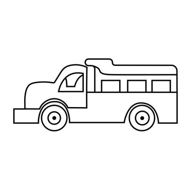 Oyuncak plastik çöp kamyonu karalaması. Beyaz arka planda izole edilmiş bir çocuk arabası. Vektör el çizimi çizimi.