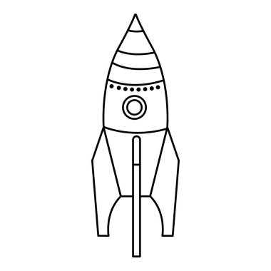 Penceresi yuvarlak, izole bir roket oyuncağı. Beyaz arka planda çocuk oyuncağı. El çizimi vektör illüstrasyonu.