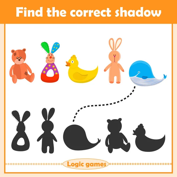 Найти Правильную Тень Образовательная Игра Детей Детские Игрушки Медведь Кролик — стоковый вектор