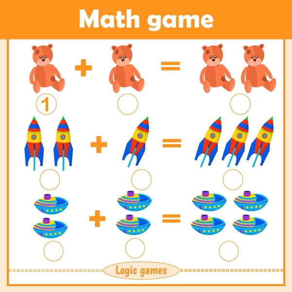 Risolvere Esempi Matematica Aggiunta Gioco Educativo Bambini Piegare Giocattoli Orso — Vettoriale Stock
