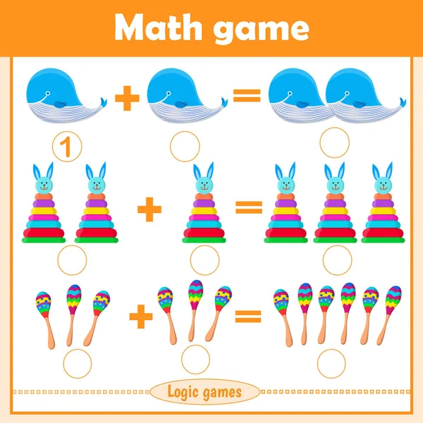 Resolver Ejemplos Matemáticos Para Adición Juego Educativo Para Niños Juguetes — Vector de stock