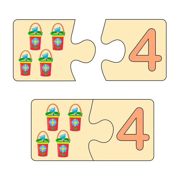 Juego Educativo Para Niños Encuentra Imagen Correcta Para Número Puzzle — Vector de stock